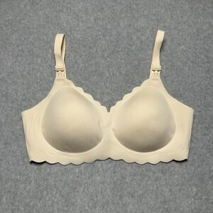 Momcozy Seamless Nursing Bra Beige Scalloped Wireless Maternity Size M Plus
